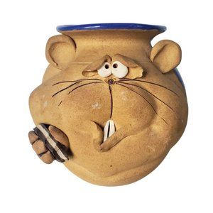 Artisan Quirky Ceramic Mouse Art Pottery Vase Blue Round Cookie Jar Oreo Unique
